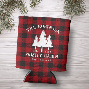 Rustic Country Family Cabin Tree Red Buffalo Plaid Can Cooler