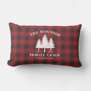 Rustic Country Family Cabin Tree Red Buffalo Plaid Lumbar Cushion