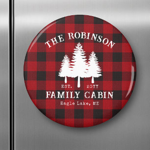 Rustic Country Family Cabin Tree Red Buffalo Plaid Magnet