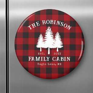Rustic Country Family Cabin Tree Red Buffalo Plaid Magnet