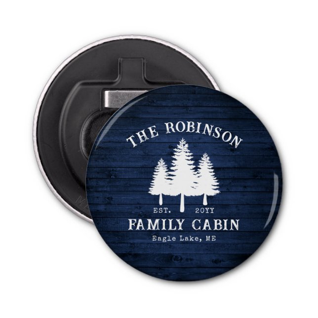 Rustic Country Family Cabin Trees Blue Wood Print Bottle Opener (Front)
