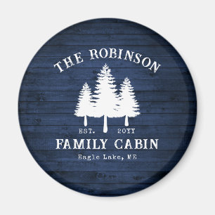 Rustic Country Family Cabin Trees Blue Wood Print Magnet