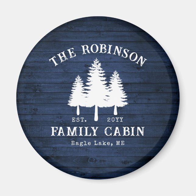 Rustic Country Family Cabin Trees Blue Wood Print Magnet (Front)