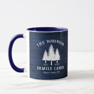 Rustic Country Family Cabin Trees Blue Wood Print Mug