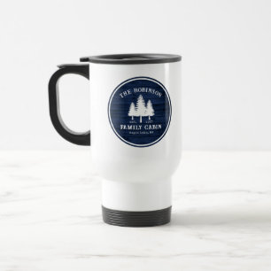 Rustic Country Family Cabin Trees Blue Wood Print Travel Mug