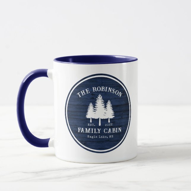 Rustic Country Family Cabin Trees Blue Wood Style Mug (Left)