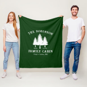 Rustic Country Family Cabin Trees Forest Green Fleece Blanket