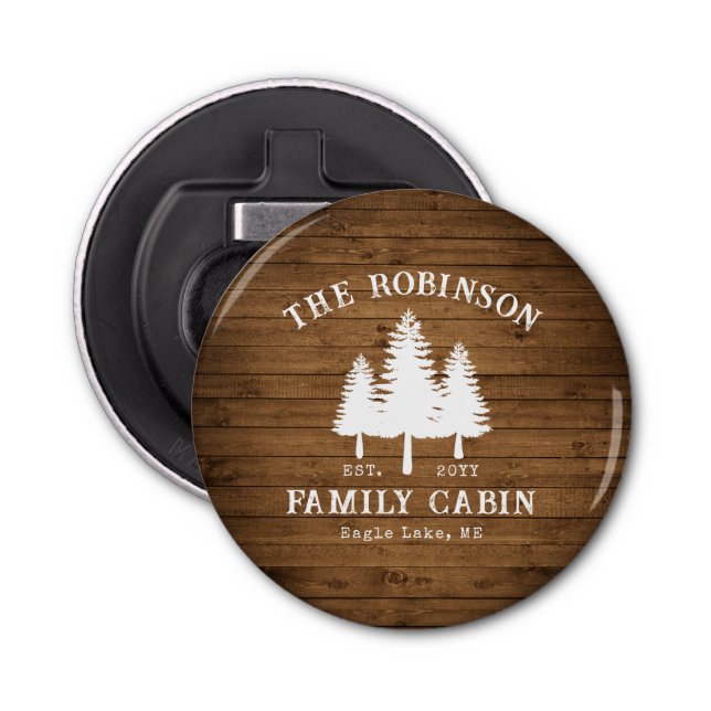 Rustic Country Family Cabin Trees Wood Plank Print Bottle Opener (Front)
