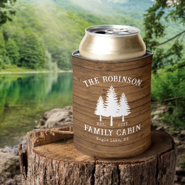 Rustic Country Family Cabin Trees Wood Plank Print Can Cooler (Creator Uploaded)