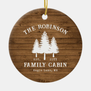 Rustic Country Family Cabin Trees Wood Plank Print Ceramic Tree Decoration