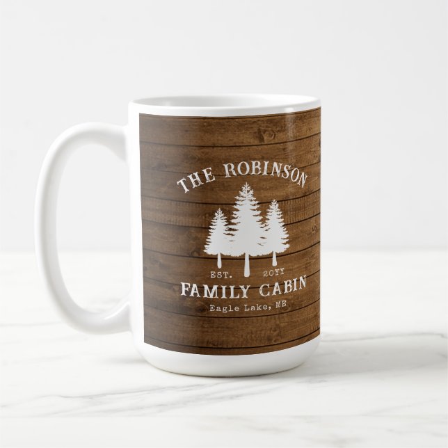 Rustic Country Family Cabin Trees Wood Plank Print Coffee Mug (Left)