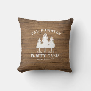 Rustic Country Family Cabin Trees Wood Plank Print Cushion