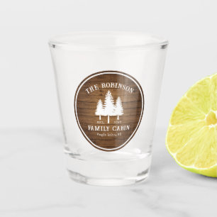 Rustic Country Family Cabin Trees Wood Plank Print Shot Glass