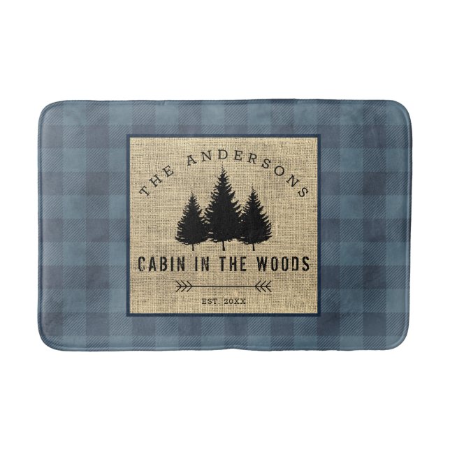 Rustic Country Family Name Cabin in the Woods  Bath Mat (Front)