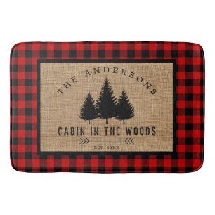 Rustic Country Family Name Cabin in the Woods Bath Mat