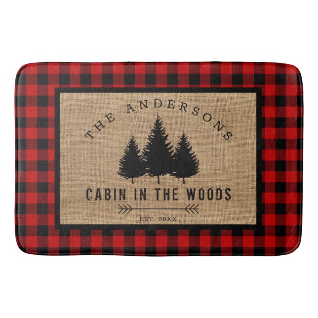 Rustic Country Family Name Cabin in the Woods Bath Mat (Front)