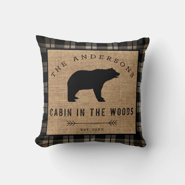Rustic Country Family Name Cabin in the Woods Cushion (Front)