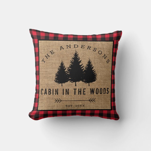 Rustic Country Family Name Cabin in the Woods Cushion (Front)