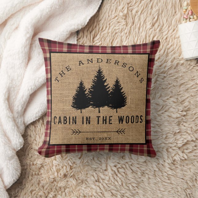 Rustic Country Family Name Cabin in the Woods Cushion (Blanket)