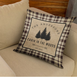 Rustic Country Family Name Cabin in the Woods Cushion