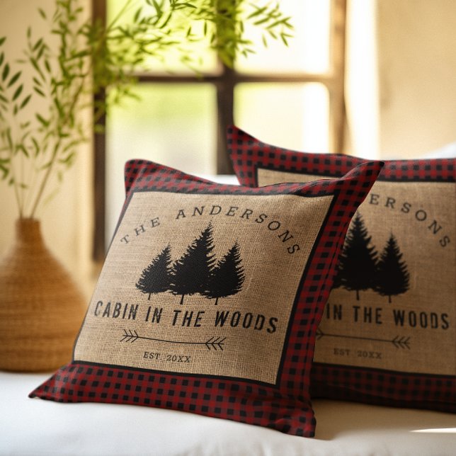 Rustic Country Family Name Cabin in the Woods Cushion (Creator Uploaded)