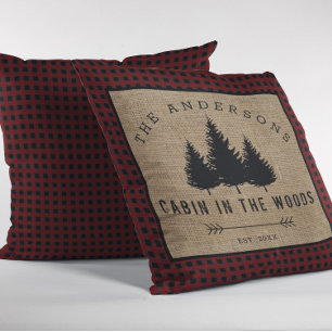 Rustic Country Family Name Cabin in the Woods Cushion