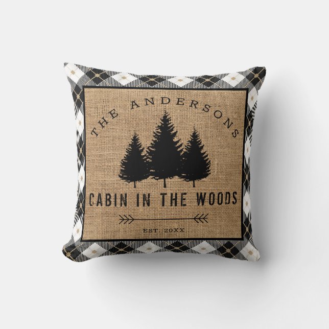 Rustic Country Family Name Cabin in the Woods Cushion (Front)