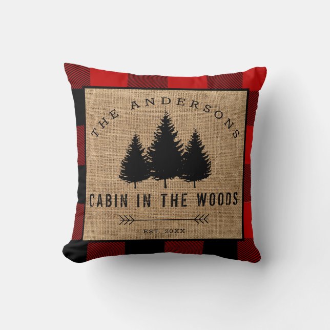 Rustic Country Family Name Cabin in the Woods Cushion (Front)