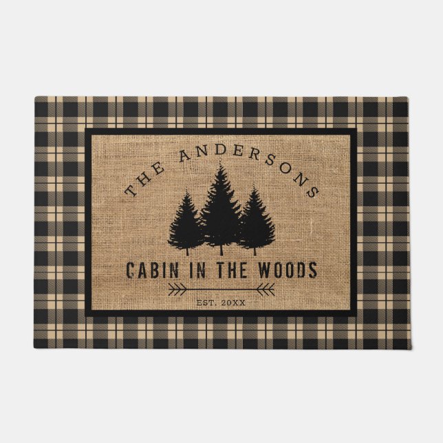 Rustic Country Family Name Cabin in the Woods Doormat (Front)