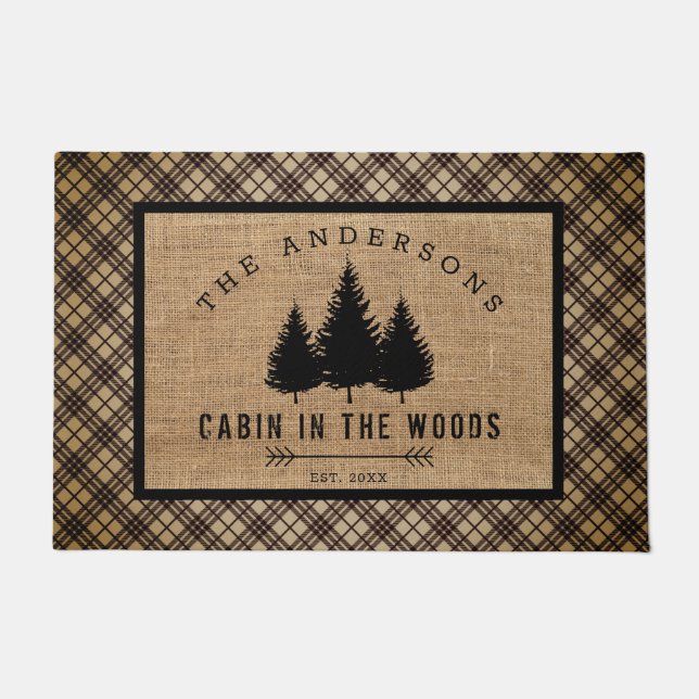 Rustic Country Family Name Cabin in the Woods Doormat (Front)