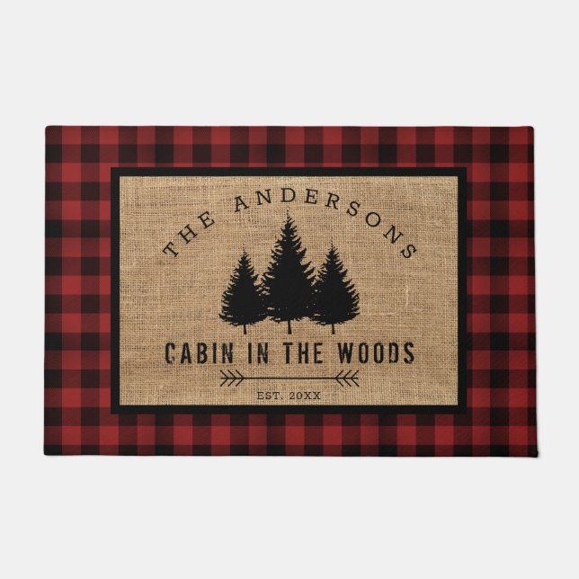 Rustic Country Family Name Cabin in the Woods Doormat (Front)