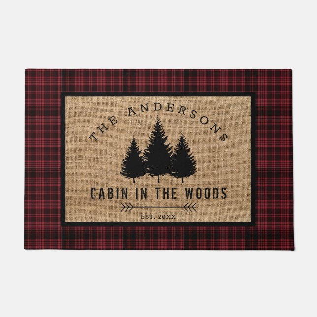 Rustic Country Family Name Cabin in the Woods Doormat (Front)