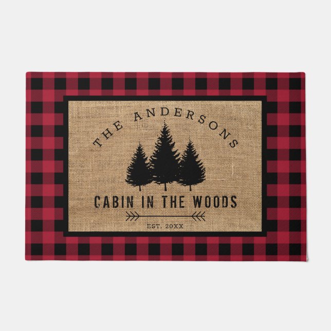 Rustic Country Family Name Cabin in the Woods Doormat (Front)