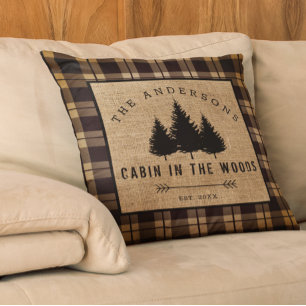 Rustic Country Family Name Cabin in the Woods Thro Cushion