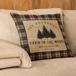 Rustic Country Family Name Cabin in the Woods Thro Cushion