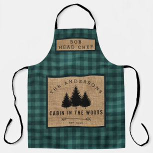 Rustic Country Family Name Cabin in Wood Head Chef Apron
