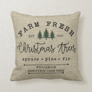 Rustic Country Family Name Christmas Tree Farm  Cushion