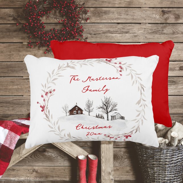 Rustic Country Family Name Decorative Cushion (Rustic Country, Family Name and Year, Accent Pillow)