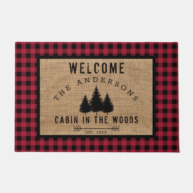 Rustic Country Family Welcome to the Woods Cabin Doormat (Front)