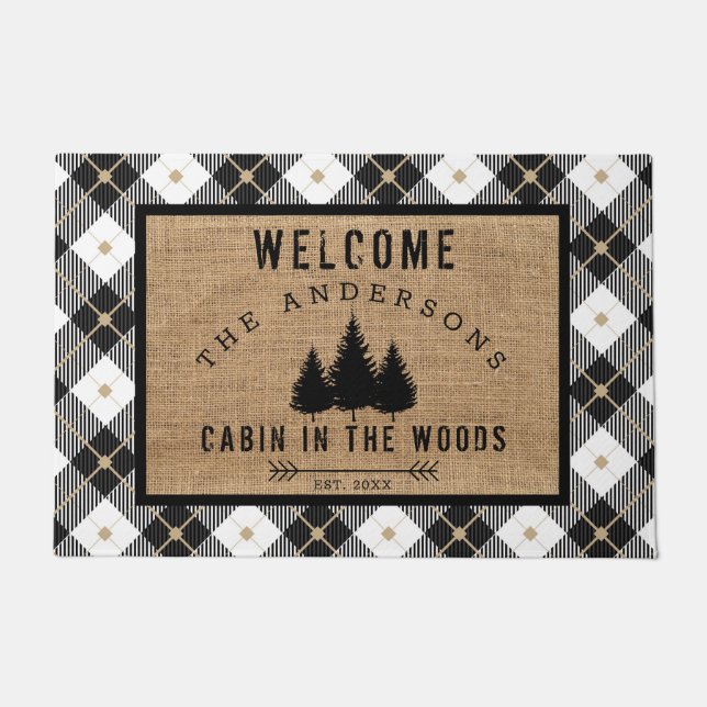 Rustic Country Family Welcome to the Woods Cabin Doormat (Front)