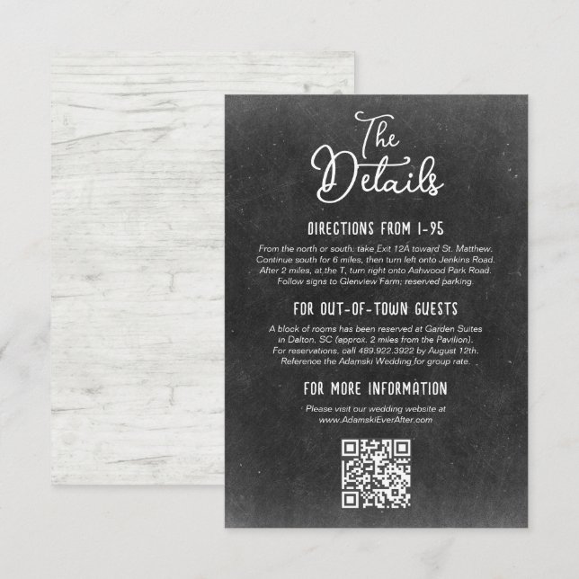 Rustic Country Farm Chalkboard Wedding Details Enclosure Card (Front/Back)