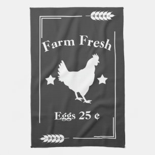 Rustic Country Farm Fresh Chicken Eggs Tea Towel