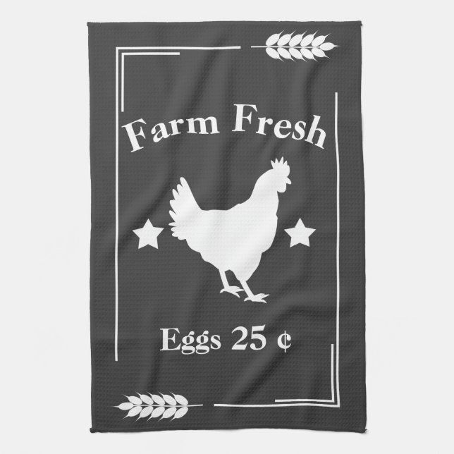 Rustic Country Farm Fresh Chicken Eggs Tea Towel (Vertical)