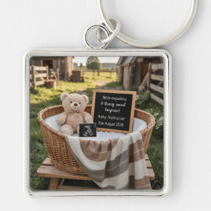 Rustic country Farm House Pregnancy Announcement  Key Ring