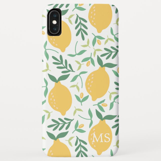Rustic Country Farm Yellow Lemon Pattern Monogram Case-Mate iPhone Case (Back)