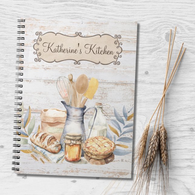Rustic Country Farmhouse Baking Utensils Recipe  Notebook (In situ)