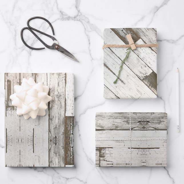 rustic country farmhouse barn grey white woodgrain wrapping paper sheet (Front)