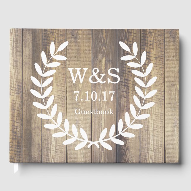 Rustic Country Farmhouse Barn Wood Laurels Guest Book (Front)