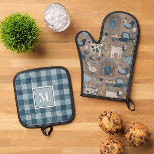 Rustic Country Farmhouse Kitchen  Oven Mitt & Pot Holder Set