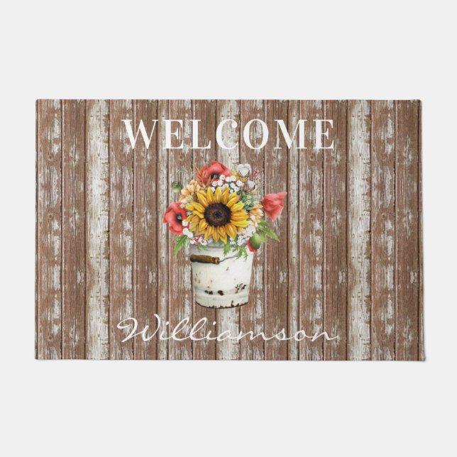 Rustic Country Farmhouse Style  Family Name  Doormat (Front)